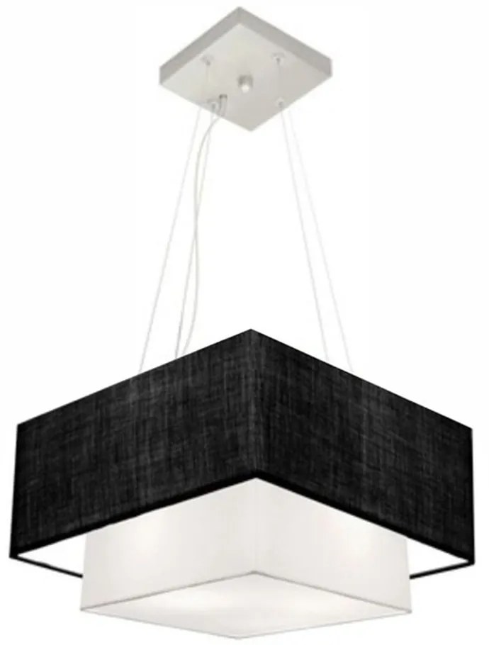 Lustre Pendente Duplo Quadrado Vivare Md-4157 Cúpula em Tecido 40x35cm Preto / Branco - Bivolt