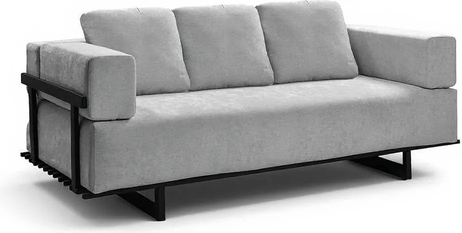 Sofá Cama 2 Lugares Living 200cm Base Industrial Sala Cherie Linho Cinza K01 - D'Rossi