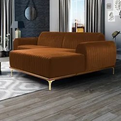 Sofá 350cm 6 Lugares com Chaise Direito Pés Gold Molino C-262 Veludo T