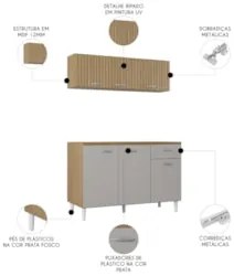 Armário de Cozinha e Balcão 120cm Classic Ripado Damasco/Off Z46 - Mpo