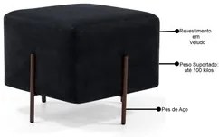 Puff Decorativo 45cm Base Aço Status C-300 Veludo Preto - Domi