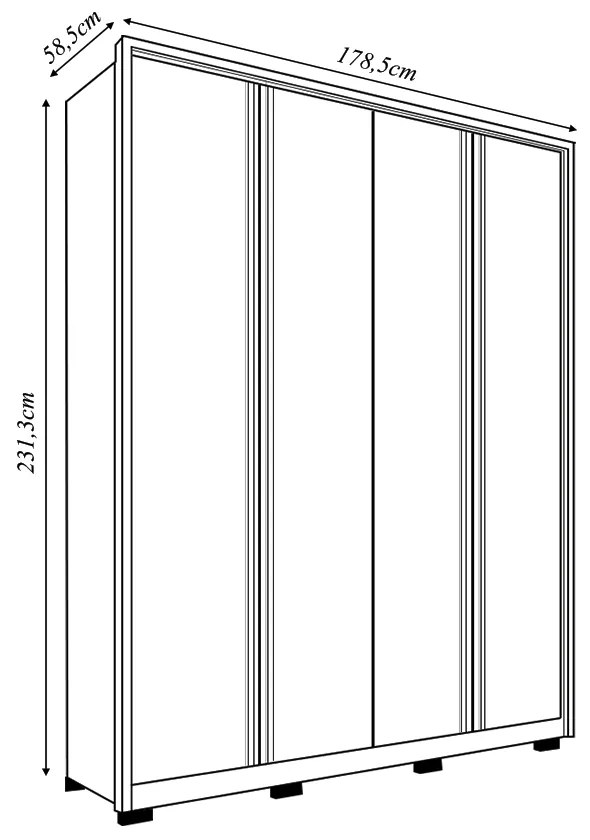 Guarda Roupa Orbit Solteiro com 4 Portas de Bater e 3 Gavetas MDF Buriti/Fendi G11 - Gran Belo