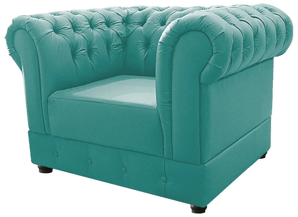 Kit Poltrona e Namoradeira Chesterfield Ana Suede Azul Tiffany - ADJ Decor