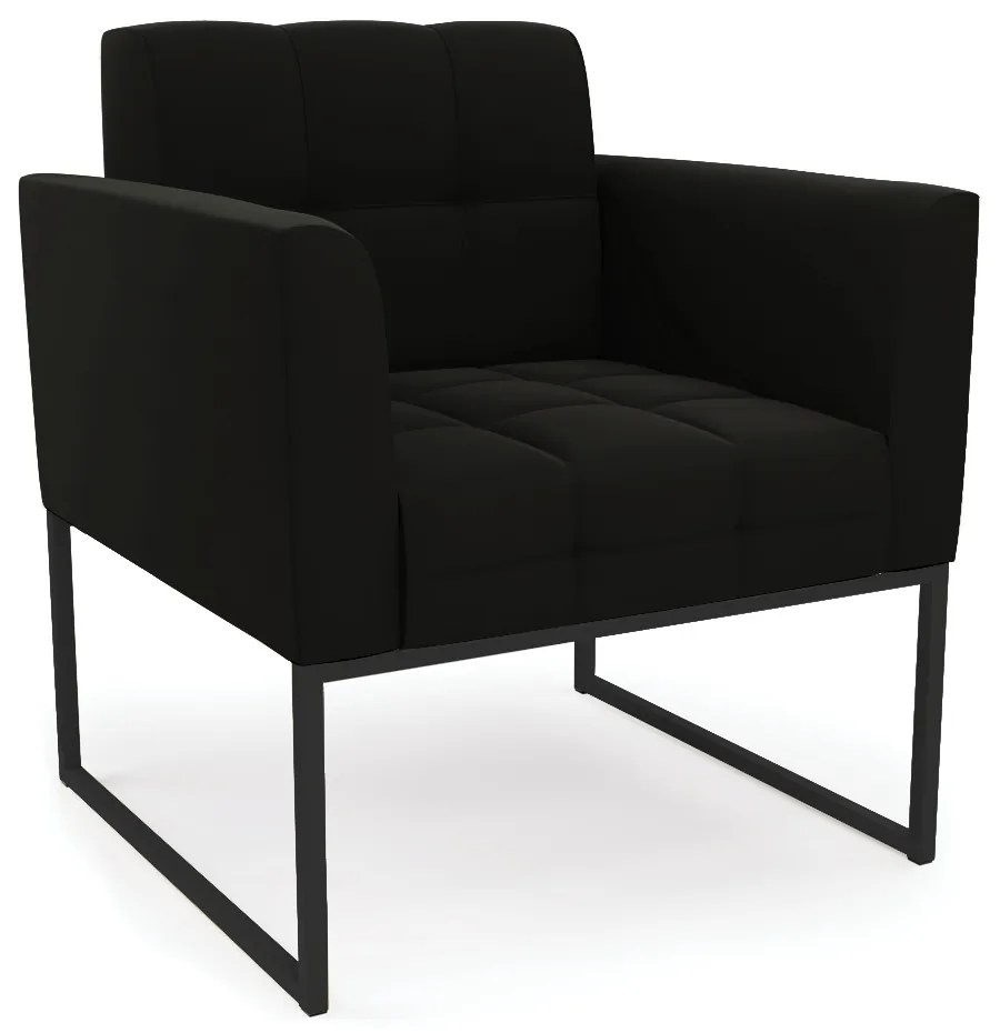 Kit 1 Sofá Namoradeira e 2 Poltronas Elisa Suede Base Metálica Industrial Preto - D'Rossi - Preto