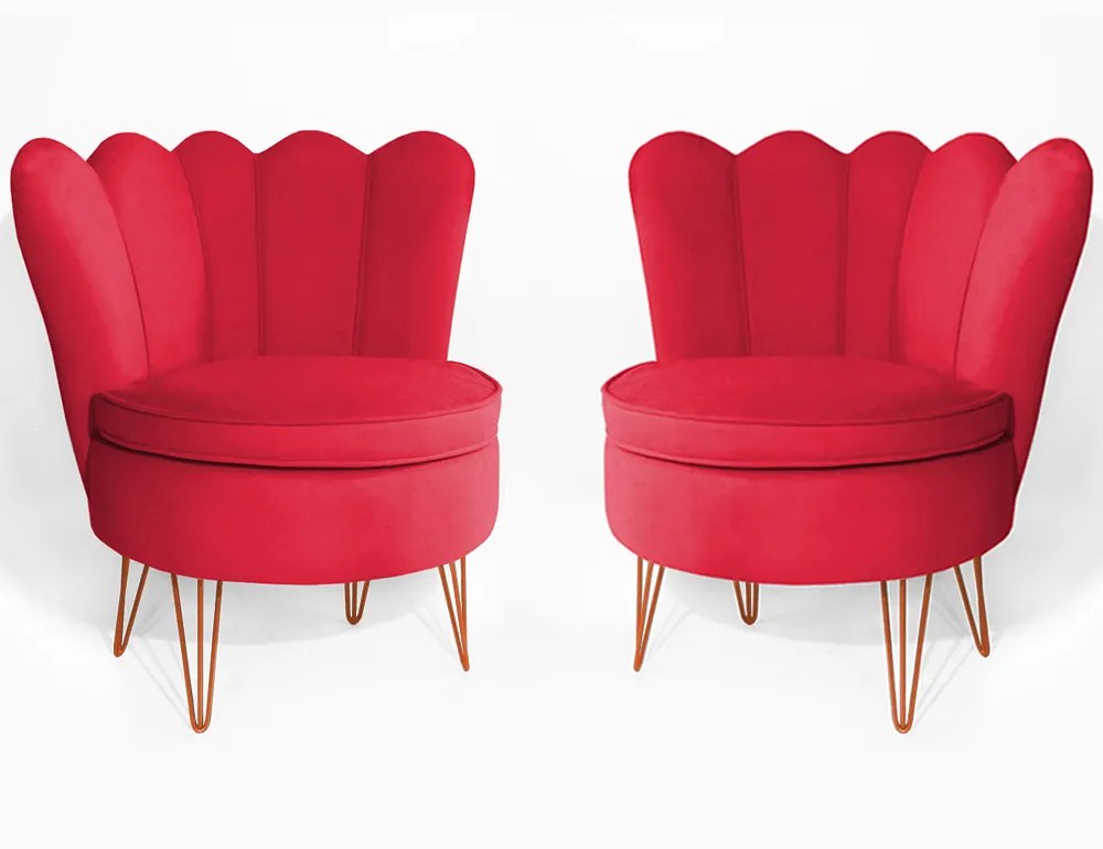 Conjunto 2 Poltrona Dália Pés Hairpin Legs Bronze Veludo Vermelho