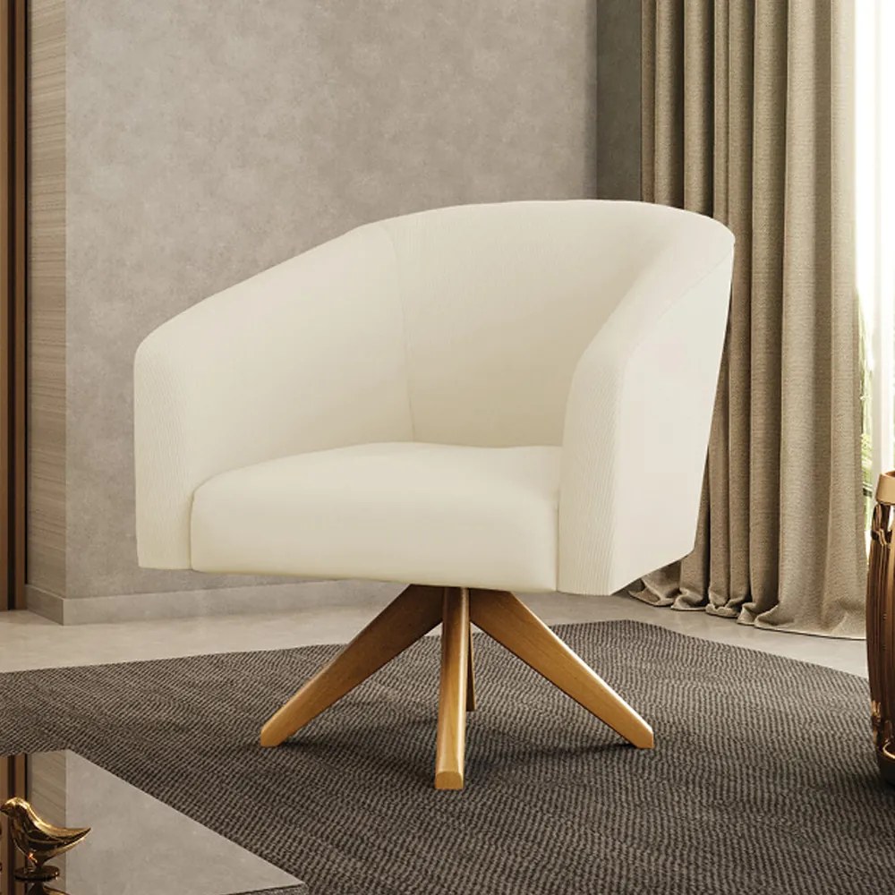 Poltrona Decorativa Giratória MA30 Stella Cotelê Int/Veludo D03 - D'Rossi - Off White