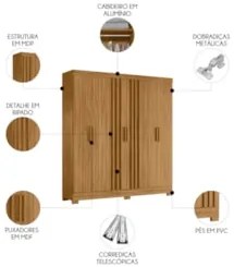 Guarda Roupa Casal 195cm Ripado Arlon Z17 Freijó - Mpozenato