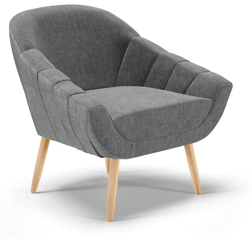 Poltrona Giovana Linho Grafite A26 Pés Palito Natural - Indo Decorar
