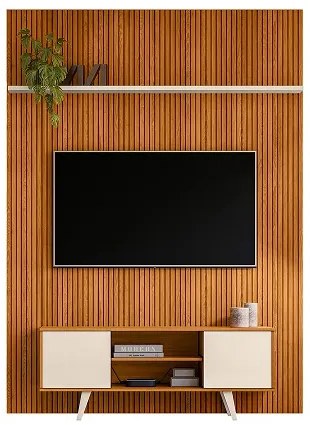 Rack Com Painel New Panorama Cinamomo/Off White - Madetec Móveis
