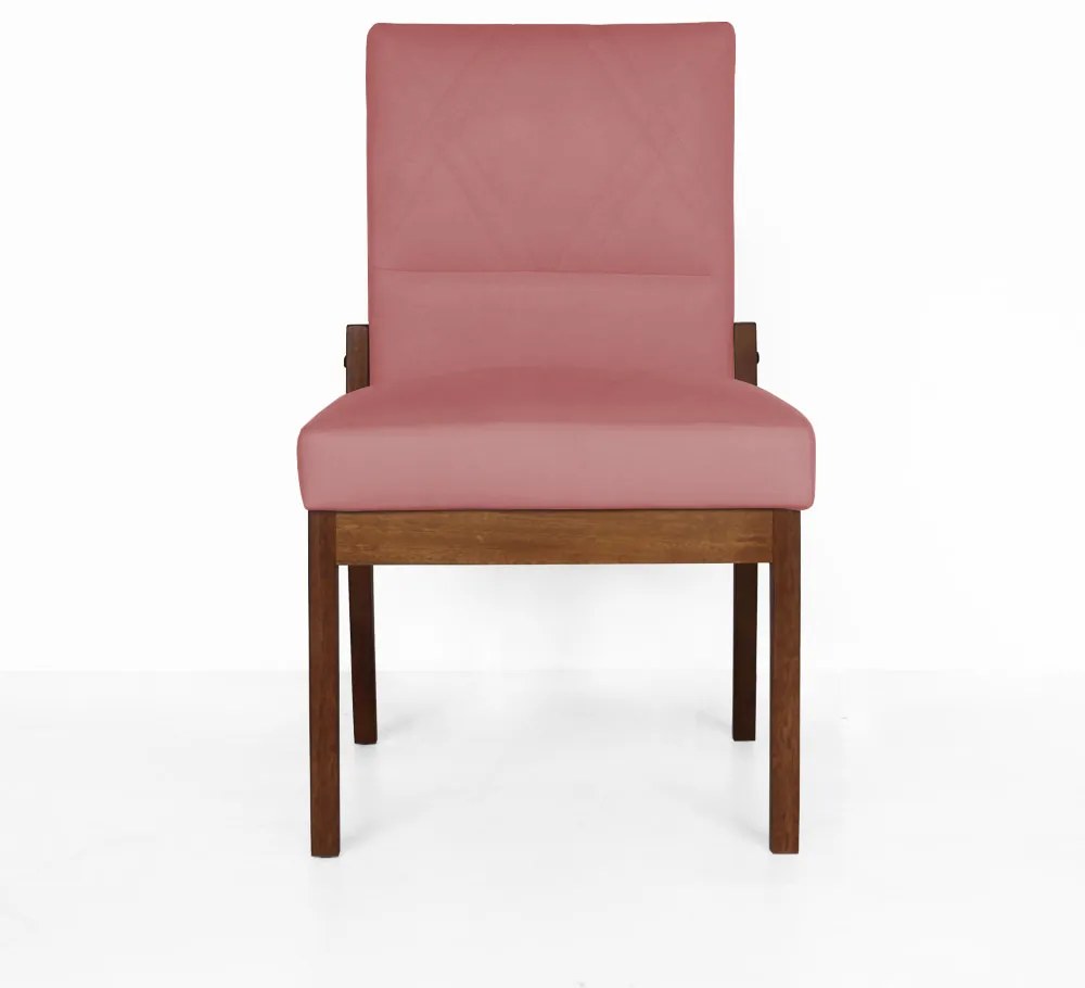Cadeira De Jantar Aurora Base Madeira Maciça Estofada Suede Rose