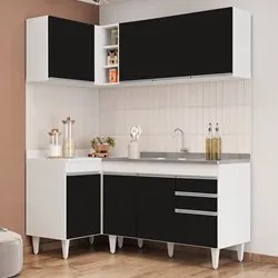 Armário de Cozinha Modulado de Canto Direito 4 Peças CP39 com Pia Inox
