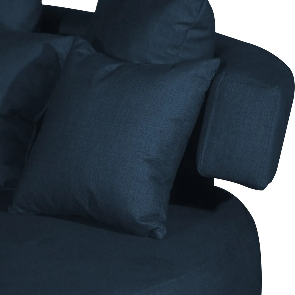 Sofá Chaise Eva Redondo 02 Lugares Suede Azul Marinho