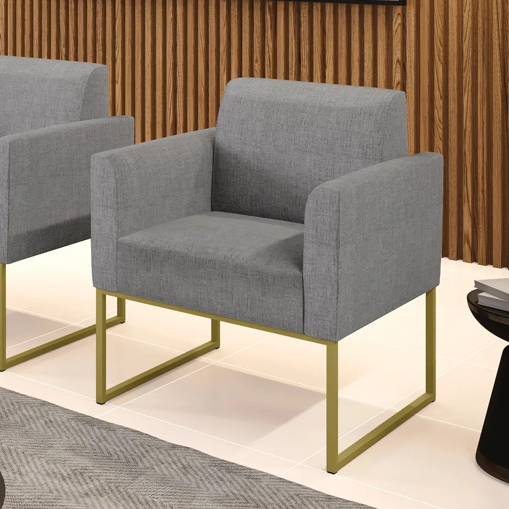 Poltrona Base Industrial Dourado Marisa Linho Grafite A26 D03 - D'Rossi