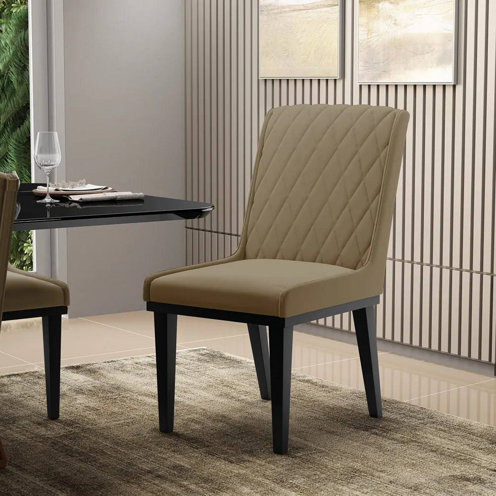 Cadeira Sala de Jantar Base Madeira Preto Kit 2 Sofia Suede D03 - D'Rossi - Marrom Rato