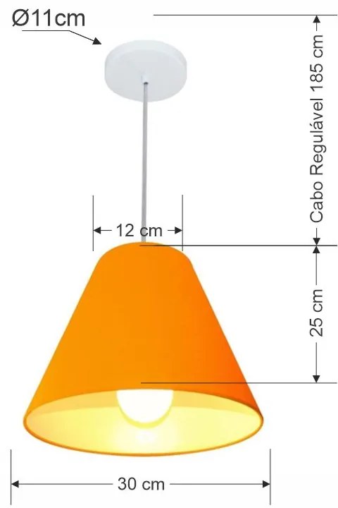 Lustre Pendente Cone Md-4028 Cúpula em Tecido 25/30x12cm Laranja - Bivolt