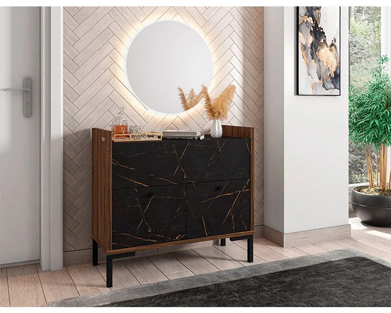 Balcão Gabinete de Banheiro Rubi 90cm com Pés de Ferro Imbuia/Preto - Vizzato - Preto