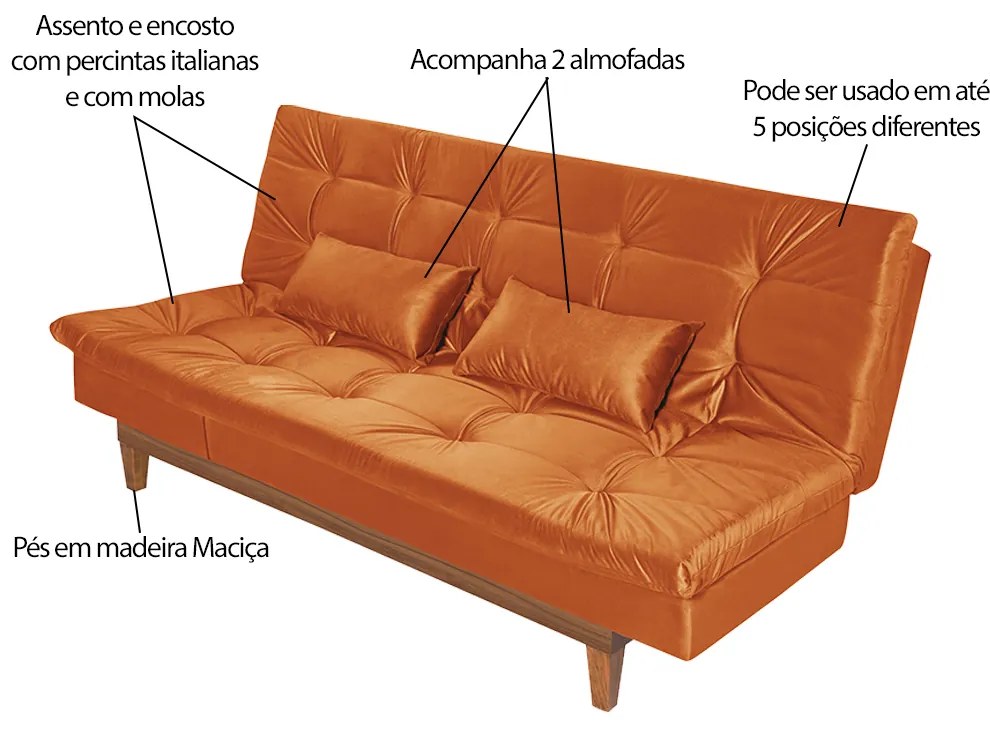 Sofá Cama Reclinável 2 Lugares Change Veludo Terracota G30 - Gran Belo