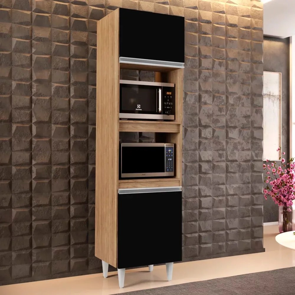 Paneleiro Torre Quente para Cozinha 02 Portas Ruth 56 cm - D'Rossi - Castanho e Preto