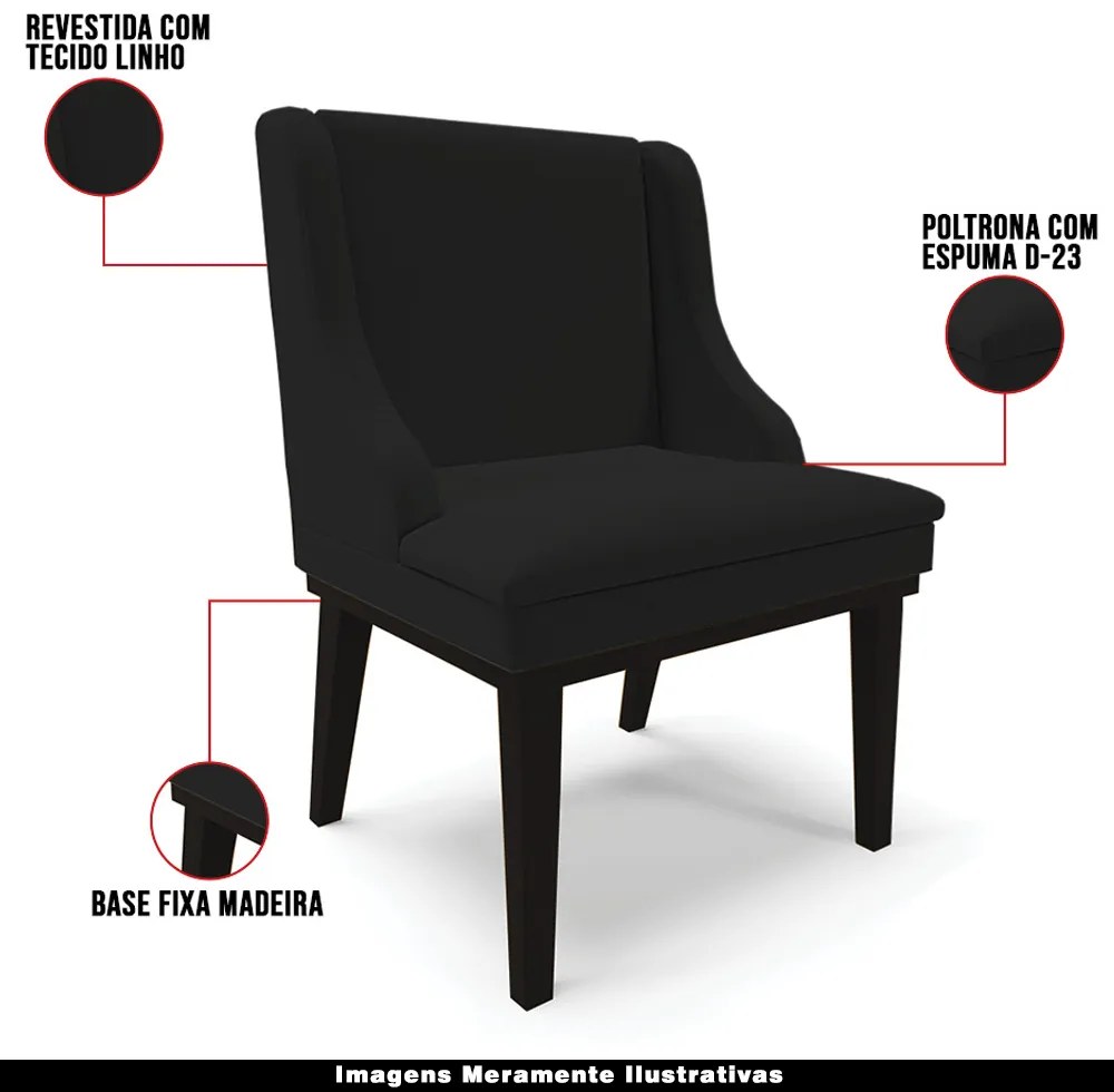 Kit 5 Cadeiras Decorativas Sala de Jantar Base Fixa de Madeira Firenze Linho Preto G19 - Gran Belo