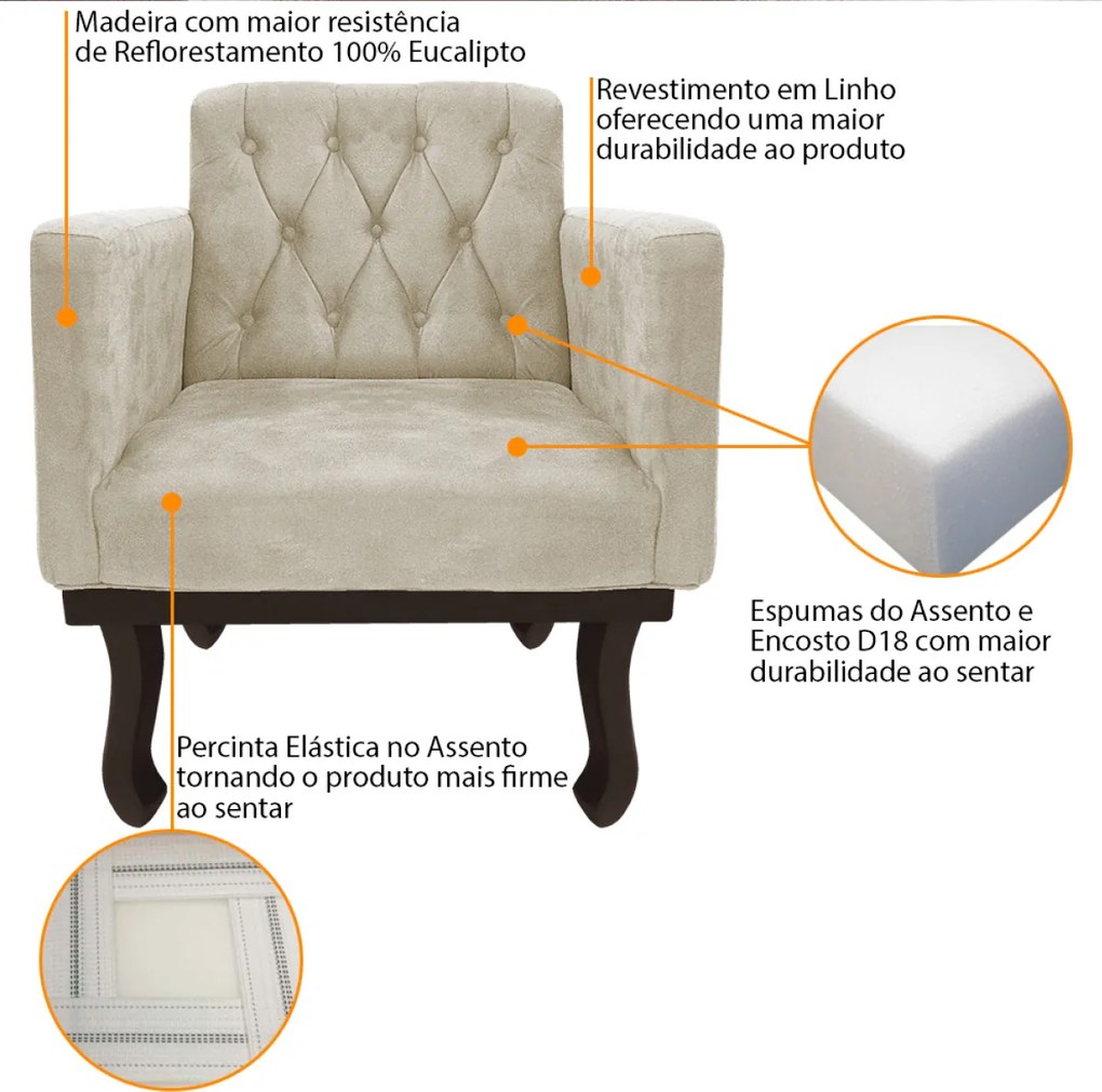 Poltrona Decorativa Classic Pés Luiz XV Linho - ADJ Decor