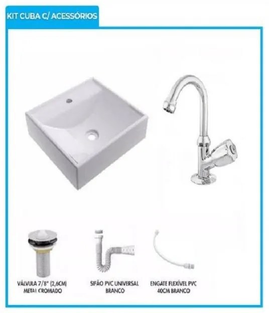 Conjunto de Banheiro Completo Grécia Balcão Painel Cuba Kit Torneira