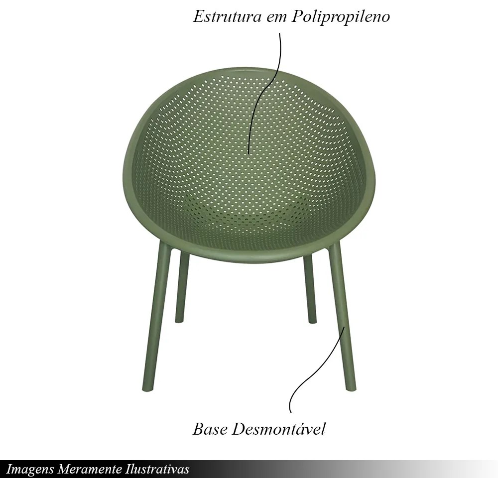 Kit 6 Poltronas Área Externa de PP Marina com Base Desmontável Verde G56 - Gran Belo