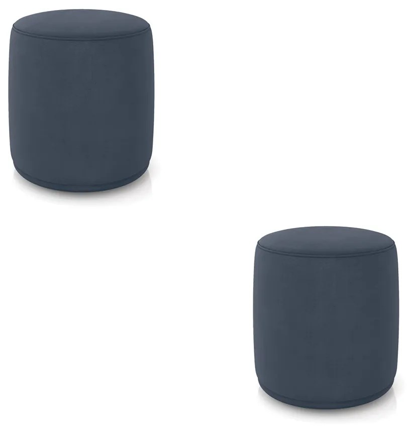 Puff Redondo Orgânico para Sala Kit 2 Malu Suede M11 - D'Rossi - Azul Marinho