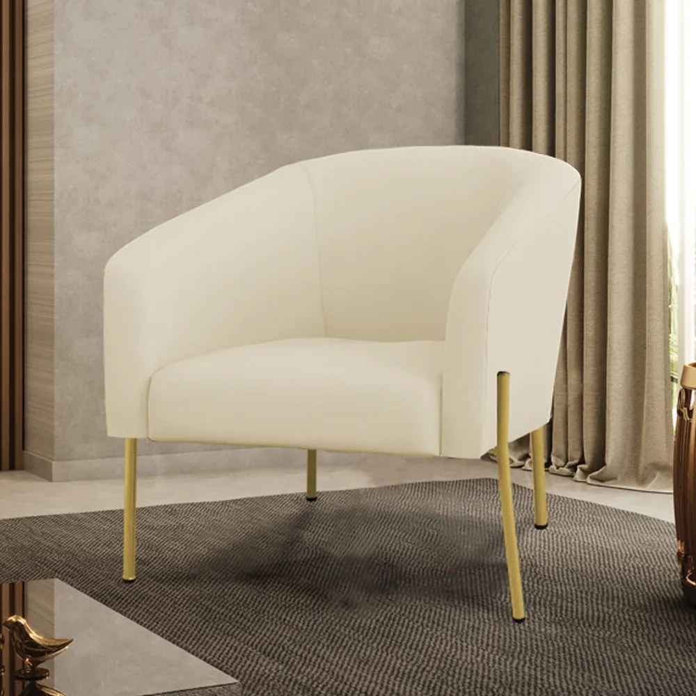 Poltrona Decorativa Pé de Ferro Dourado Stella Cotelê Ext/Veludo D03 - D'Rossi - Off White