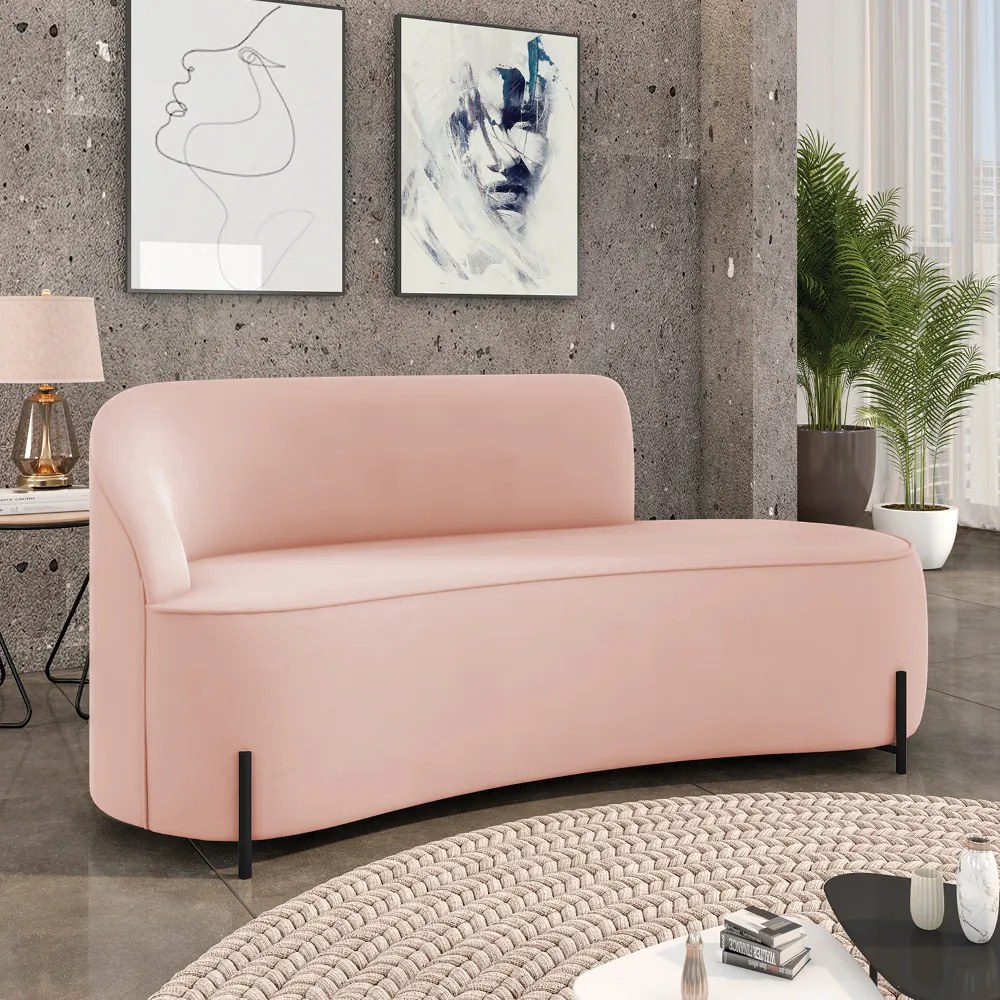Sofá 3 Lugares Orgânico 180cm Pé Ferro Preto Morgan Veludo D03 - D'Rossi - Rose