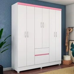 Guarda Roupa Casal Flex 6 Portas 2 Gavetas Flash II D02 Branco/Rosa/Br