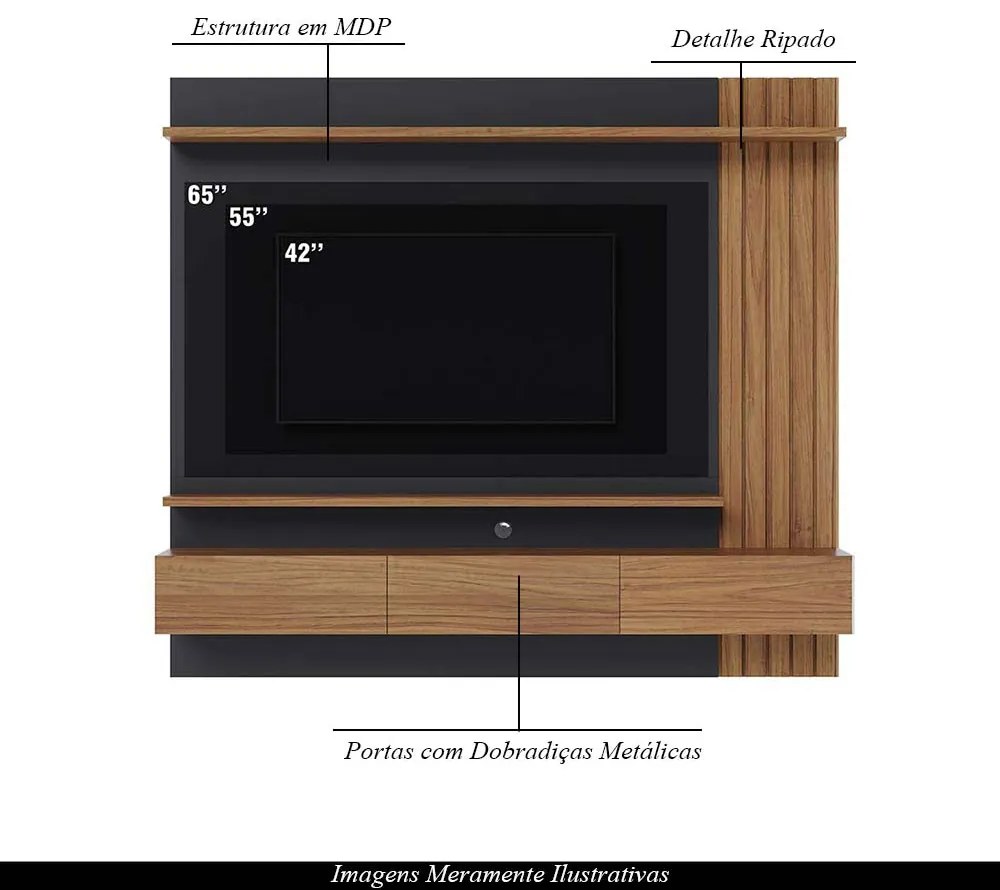 Home Painel Suspenso 180cm Ripado Railay Noce/Preto G73 - Gran Belo