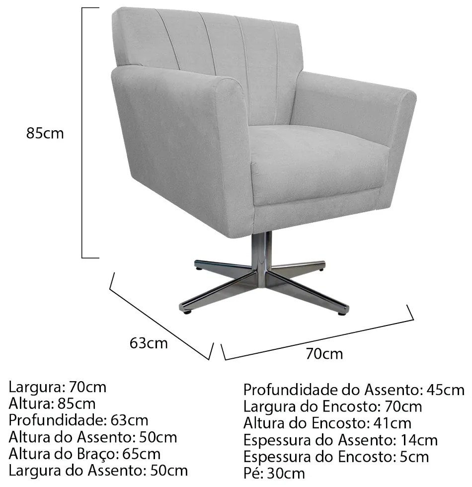 Poltrona Laura Base Giratória de Metal Suede Branco - ADJ Decor