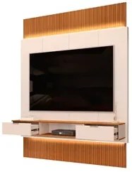 Painel Para TV 75 Pol Canelado Extensível Piso ao Teto D04 Off White/F