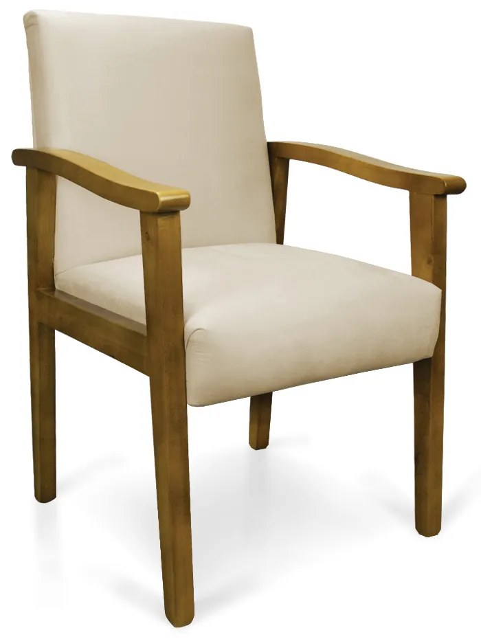 Poltrona Eloisa Suede Bege Base de Madeira Castanho