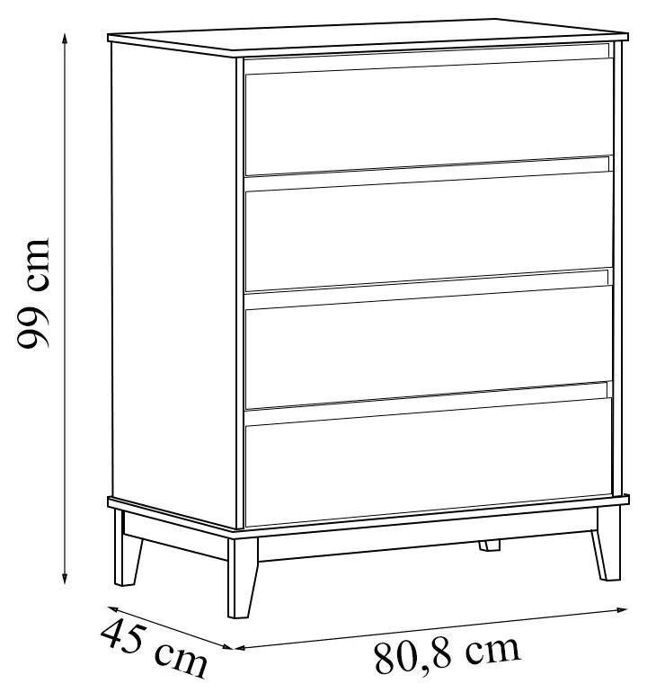 Cômoda Decorativa Every Madeira 4 Gavetas OffWhite/Freijó G74 - Gran Belo