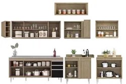 Armário de Cozinha Modulado de Canto 8 Peças CP27 com Pia Inox Castanh