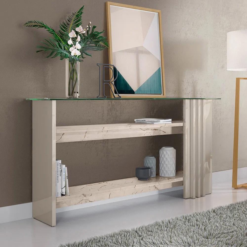 Aparador de Sala com Prateleiras 150cm Mirezi Calacata/Off White M20 - D'Rossi