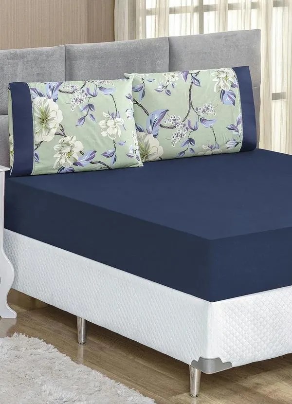 Jogo de Cama 200 Fios Azul Solteiro 2 Peças
