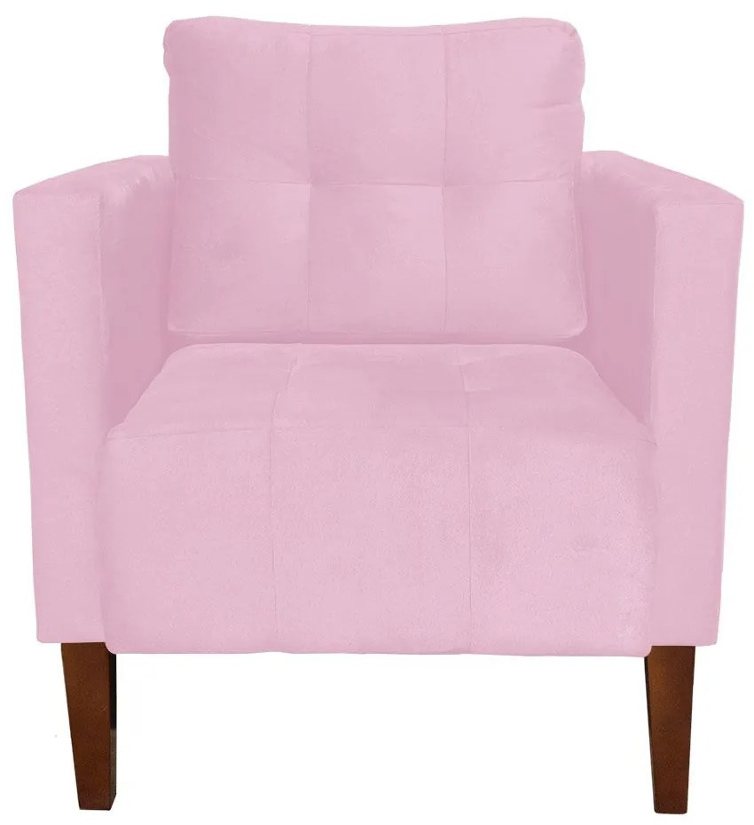 Poltrona Livia Suede Pés Chanfrado Castanho D01 - D'Rossi - Rosa Bebê