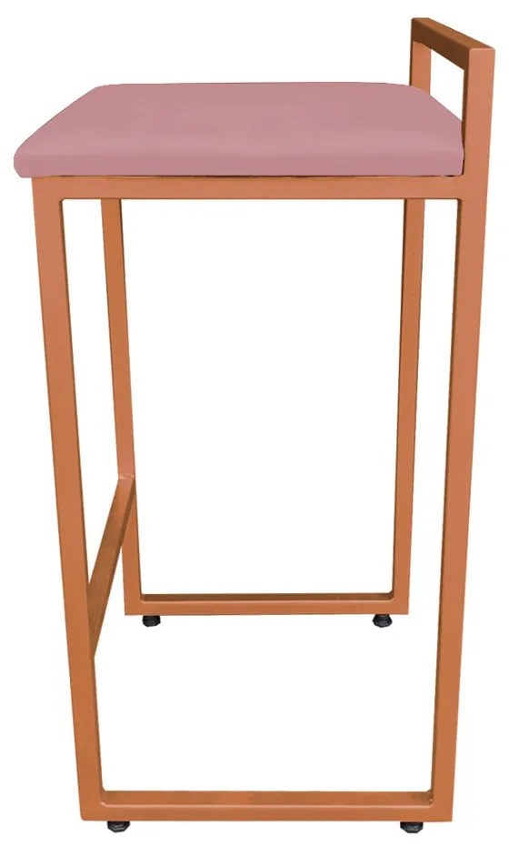 Conjunto 02 Banqueta Alta Industrial Pietra Suede Rose Base Cobre D'Rossi