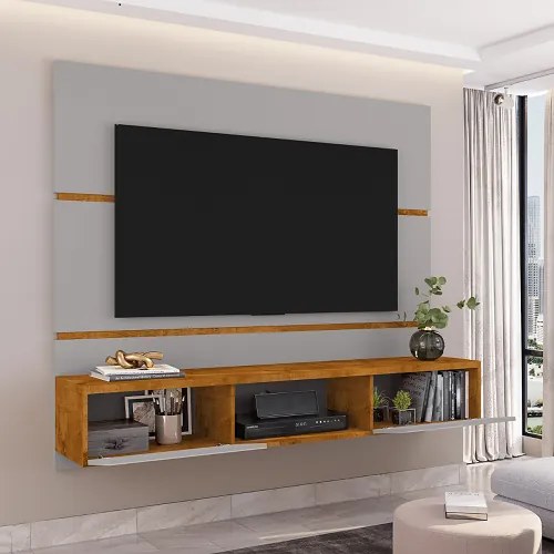 Painel Para TV Âmbar Off White Com Naturalle Ripado – Bechara Móveis