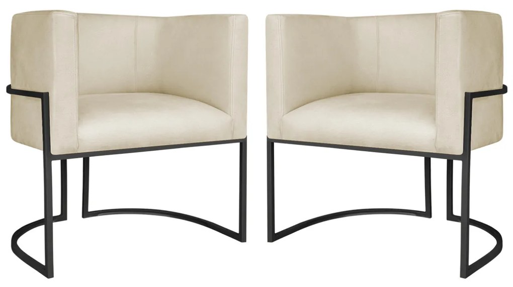 Kit 2 Poltronas Dália Luxo Moderna Estofada Design Sofisticado com Base de Ferro Preto Bouclé
