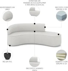 Sofá 4 Lugares 220cm Wendi e Poltrona Steve Linho Cinza I01 - Mpozena