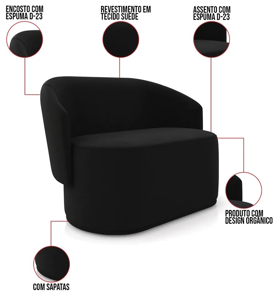 Sofá 2 Lugares Namoradeira Orgânica para Sala Malu Suede M11 - D'Rossi - Preto