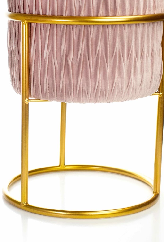 Puff Decorativo Banqueta Redondo de Natal com Base de Ferro em Veludo Rosa Antigo - D'Rossi