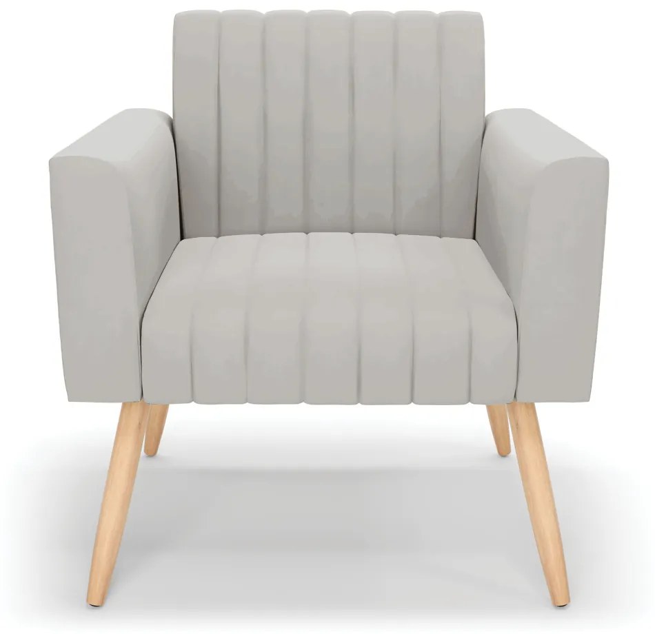 Kit 2 Poltronas Viena Gomada Veludo Pés Palito Natural D03 - D'Rossi - Cinza