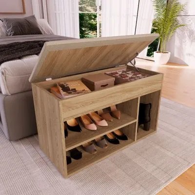 Sapateira Baú OAK com Tampo Estofado 81x38x48 cm Completa Móveis