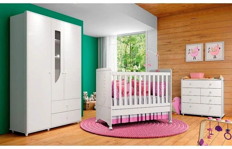 Berço 3 Em 1 Vira Mini Cama Mosquiteiro Rodinhas Em Mdf Pão de Mel