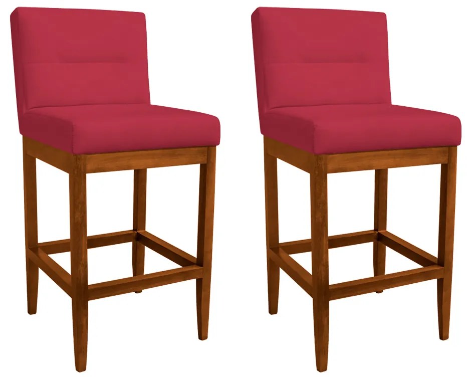 Kit 2 Banquetas Valencia Base de Madeira Maciça Veludo Vermelho