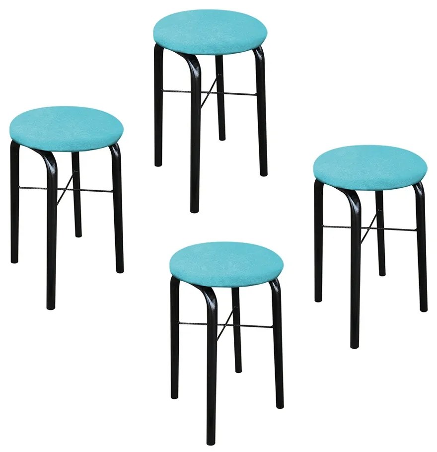 Kit 04 Banquetas Baixa Manu Suede - Azul Turquesa